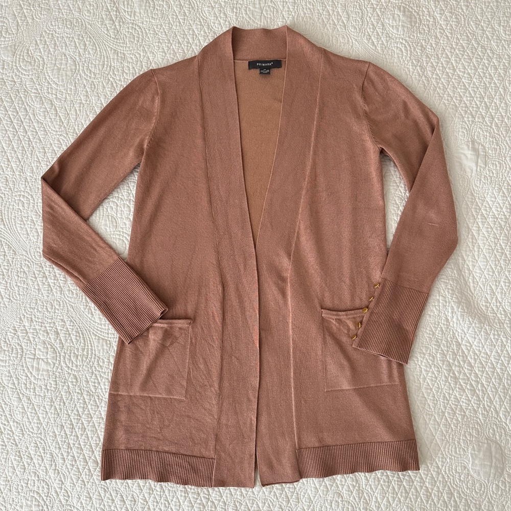 Primark Caramel Tan Mid Length Open Cardigan Sweater XS